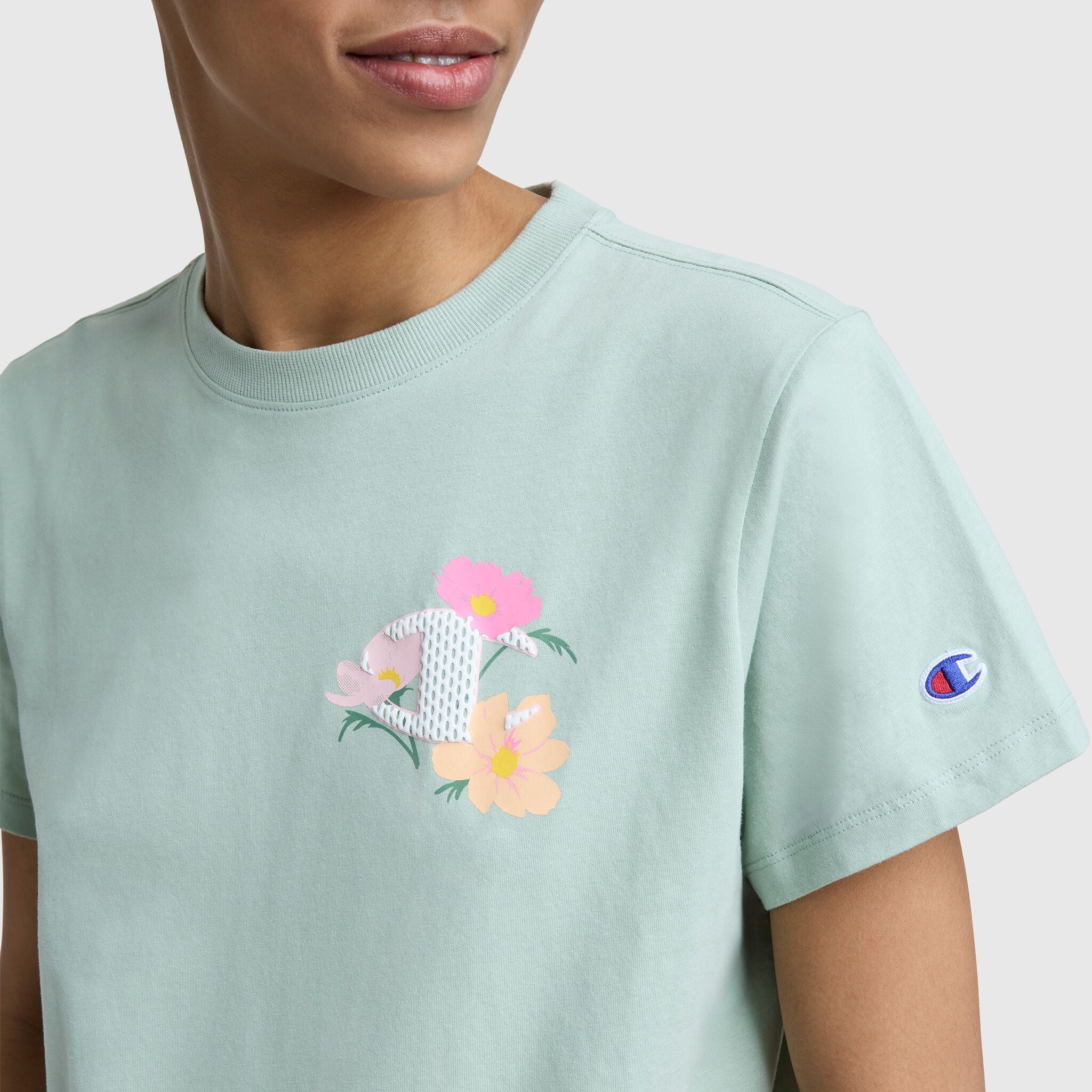 Floral Mesh "C" Graphic T-Shirt, C Logo - Image 3