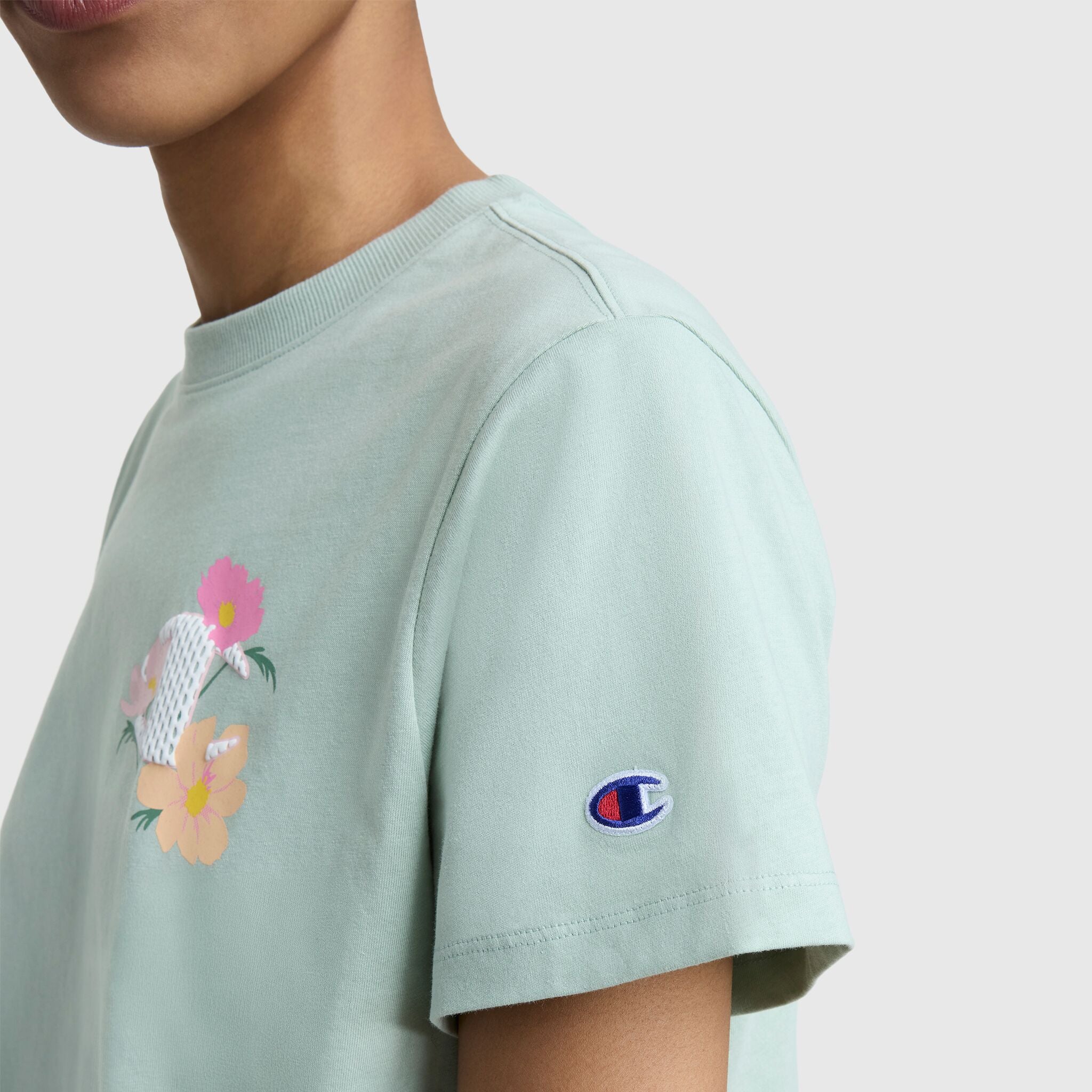 Floral Mesh "C" Graphic T-Shirt, C Logo - Image 4