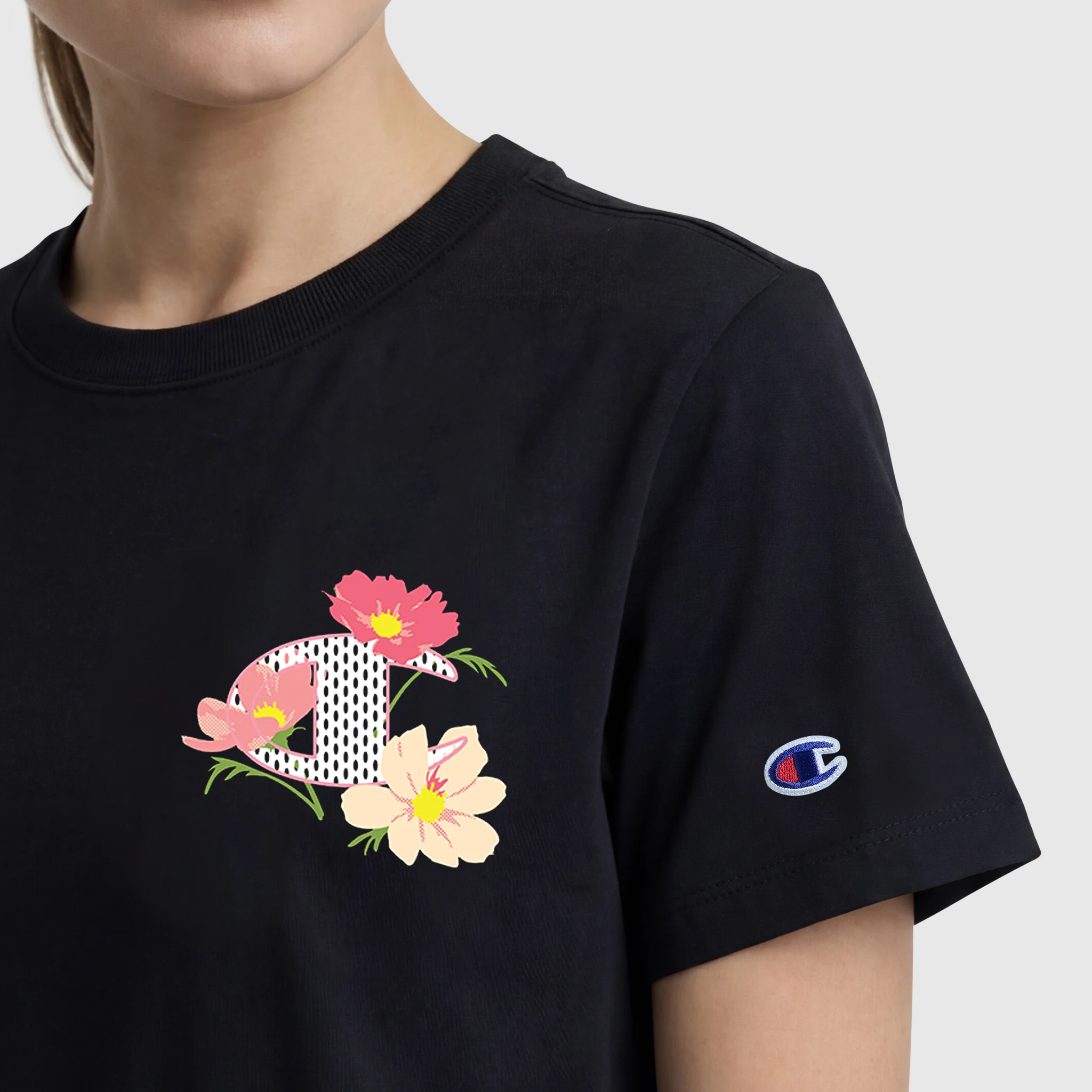 Floral Mesh "C" Graphic T-Shirt, C Logo - Image 3
